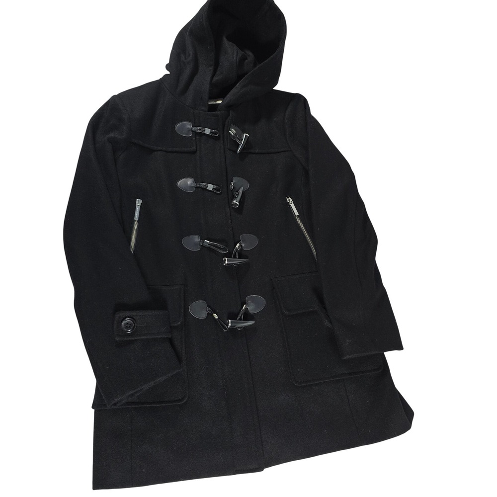 Michael Michael Kors Womens Black Wool Blend Hooded Toggle Duffle Coat Jacket